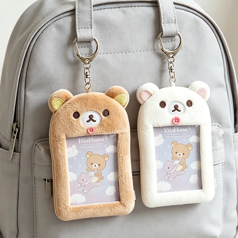 

Kawaii Rilakkuma ID Card Holder Cute Key Chain Relax Bear Passport Cover Keychains Boy Girl School Bus Bank Card Bag Kids Gift