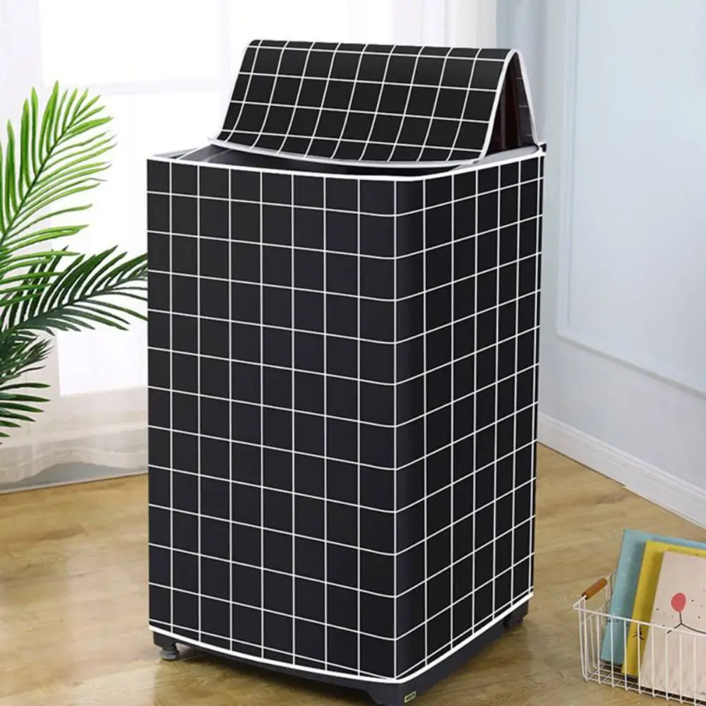 

Grid Stripe Washing Machine Dustproof Cover Oxford Cloth Waterproof Dustproof Washer Cover Easy to Clean Sunscreen