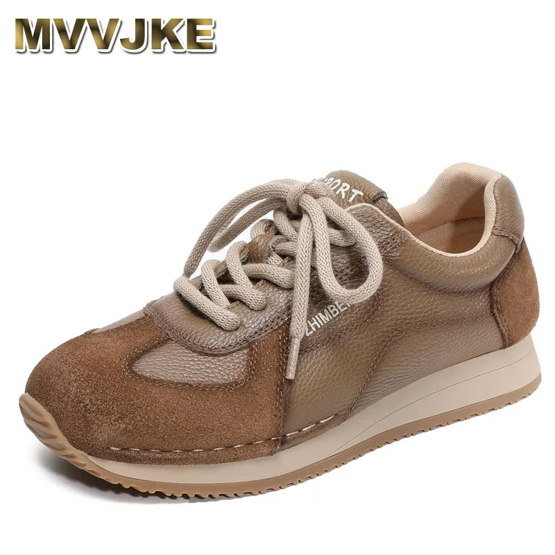 

Women Flat Shoes Spring Autumn Cow Genuine Leather Lace-Up Soft Comfort Casual Sneakers Ladies chunky sneakers
