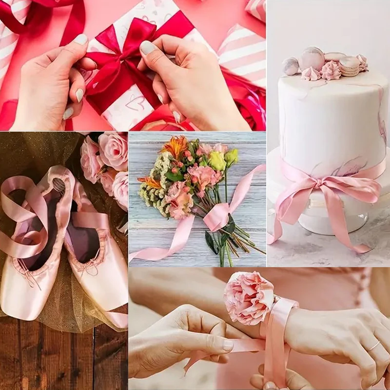 1PC Bow Making and Decoration Durable Material Satin Polyester Silk Ribbon Fabric Craft Ribbon Gift Wrapping Weddings 20m/Roll