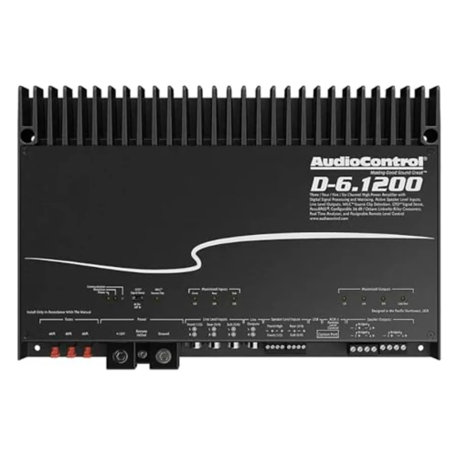 

Car audio amplifier for vehicle installation, aluminum alloy housing, black color, 1200W Class D high-fidelity multichannel amp