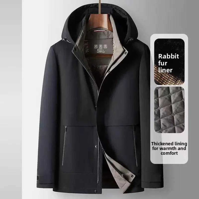 

2025 Winter New Hooded Pie Overcoming Coat Rabbit Hair Inner Tank Thickened Warm Men's Fur Anti Cold Coat