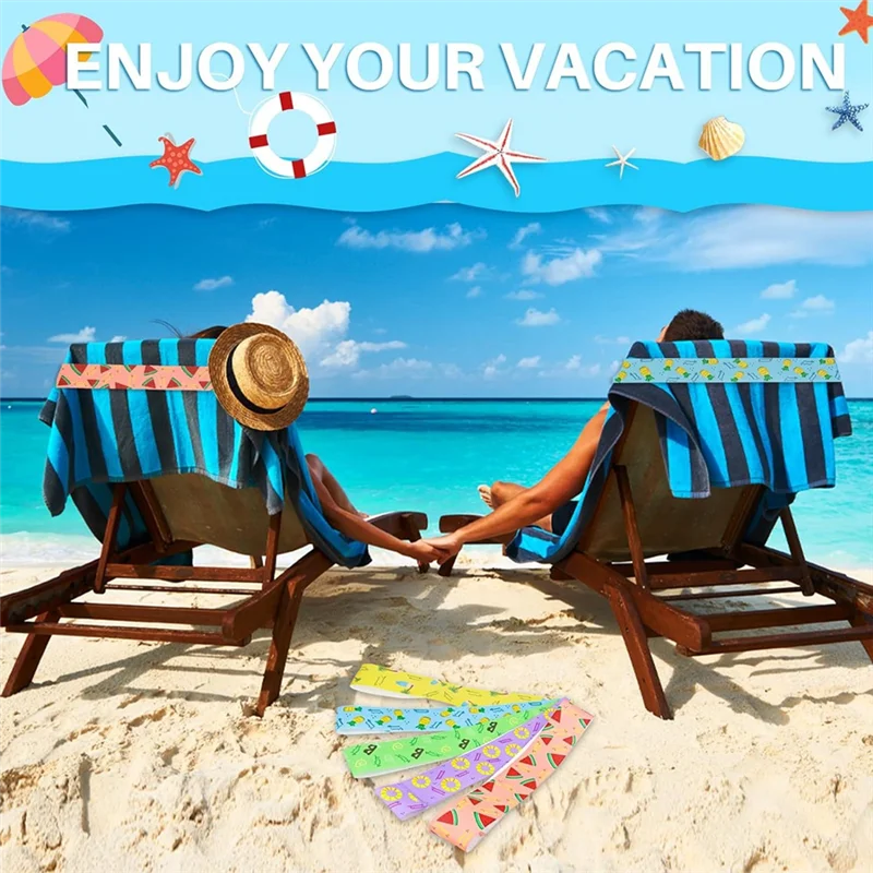 ABWR-Рюмки для пляжных полотенец, 10 упаковок лент для полотенец для пляжного круизного кресла, зажимы для полотенец 12 х 2 дюйма, для хранения пляжных полотенец, лето