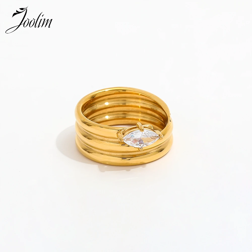 

Joolim High End PVD Waterproof Fashion Multi-layer Spiral Camber Luxury Zircon Ring for Women Stainless Steel Jewelry Wholesale