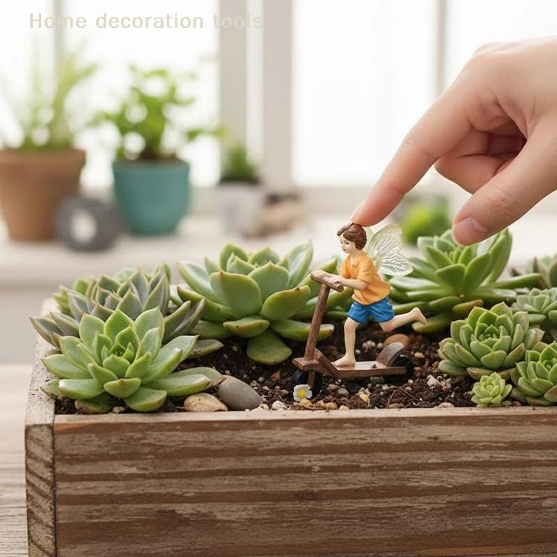 Resin Garden Flower Fairy Statue Cute Boy on Scooter Outdoor Lawn Patio Figurine for Home Decor