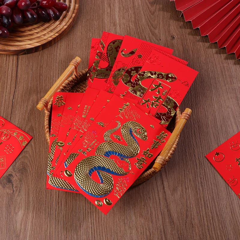 6Pcs/Set  2025 New Year Red Fortune Envelopes Year Of The Snake Chinese New Year Spring Festival Good Luck Envelope