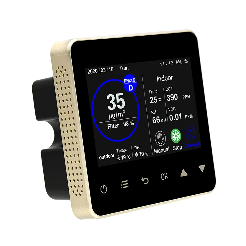 Tuya Smart WiFi Thermostat Controller VOC PM2.5 CO2 Temperature Humidity Monitor 3 Speed Bypass for ERV HRV Fresh Air System
