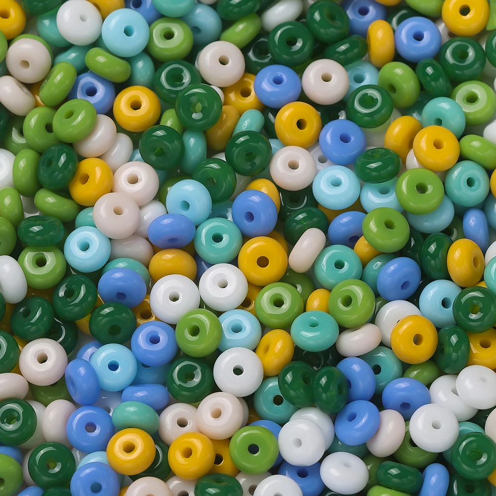 50pcs/Bag Excellent Glass Rice Beads Wheel Beads Colorful Unique Candy-Colored Loose Beads Handmade DIY Jewelry Bracelets