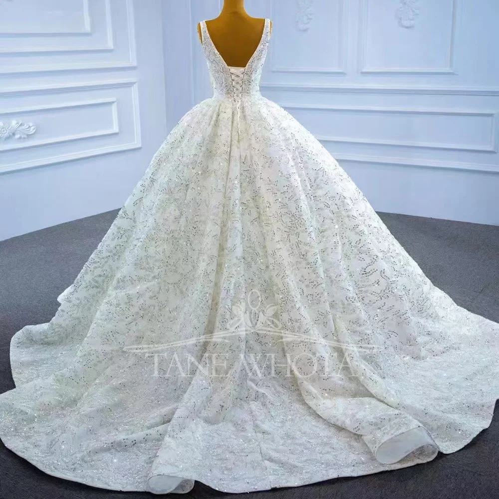 Vow To Eternity Collection Wedding Dress With Spaghetti Straps Lace-Up Back Sequins Ball Gown For Brides Customizable