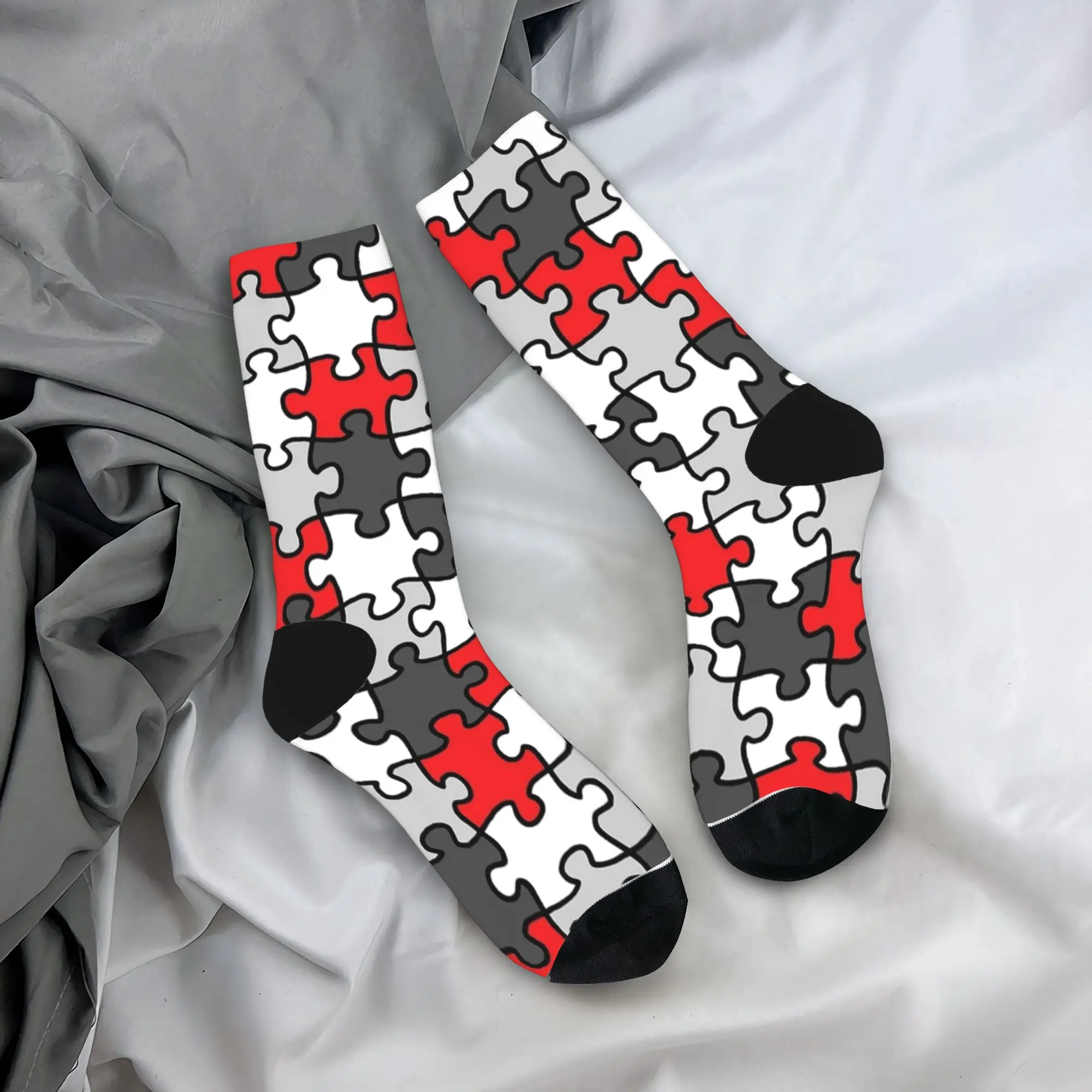 

Black White Red Grey Autism Puzzle Socks Vintage Stockings Winter Anti Sweat Men Socks Quality Design Climbing Socks