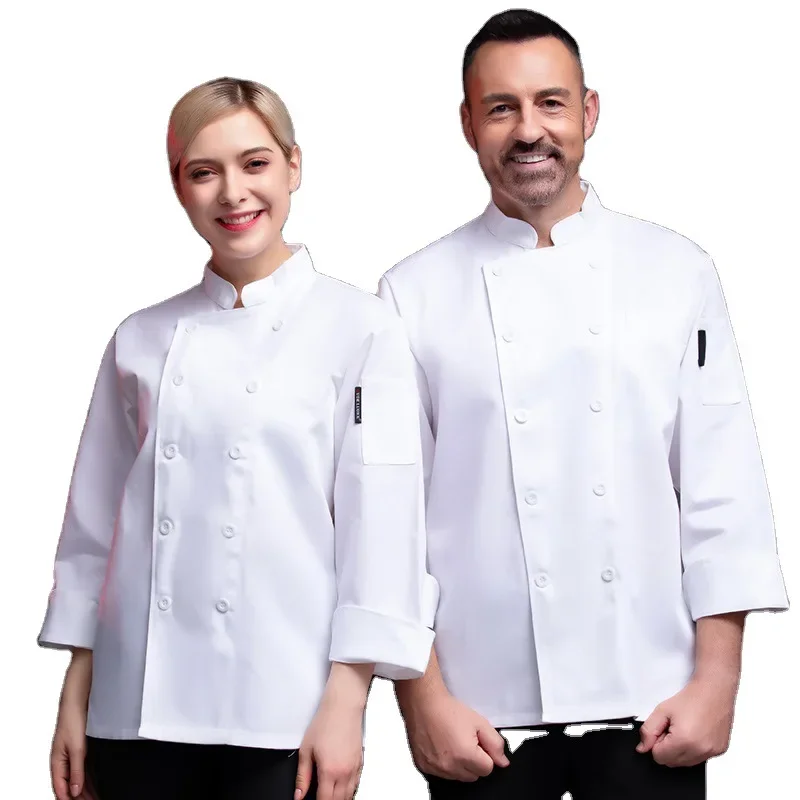

Newest Solid Mens Chef Jacket Short Long Sleeve Chef Coat Restaurant Bakery Catering Work Wear Coat Women Kitchen Cook Clothing