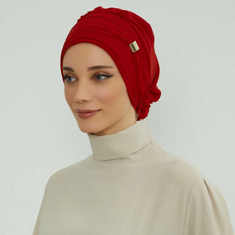 Turbante musulmán para mujer, Hijabs de algodón, pañuelo para la cabeza, hebilla de Metal, decoración, nuevo diseño