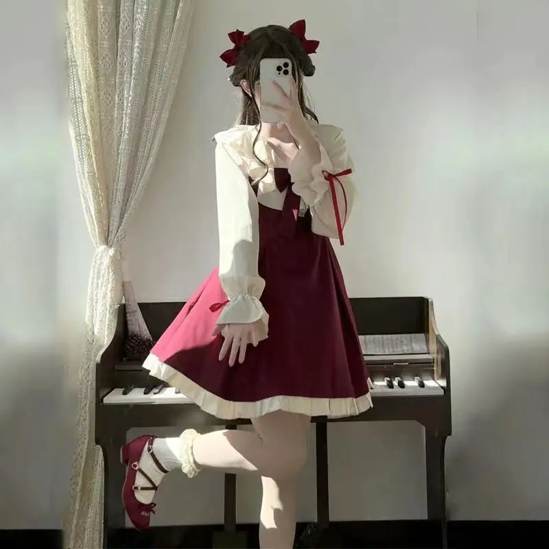 فستان الأميرة لوليتا الياباني الجديد لعام 2025 ملابس الشارع الشهير للنساء أوائل الخريف تصميم حس الفراشة عقدة حزام مع فساتين حزام الخصر