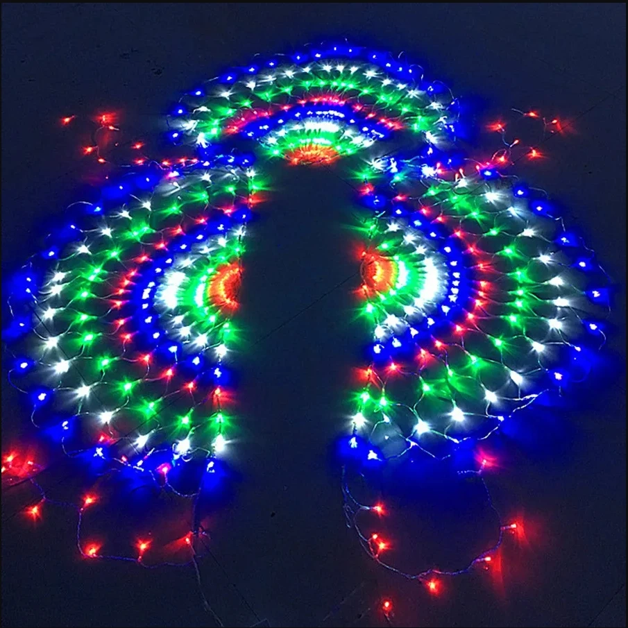 Outdoor Led Mesh Fairy Light 3.2*0.6M Peacock Net String Light Waterproof Christmas Hanging Garland Light For Garden Eaves Decor