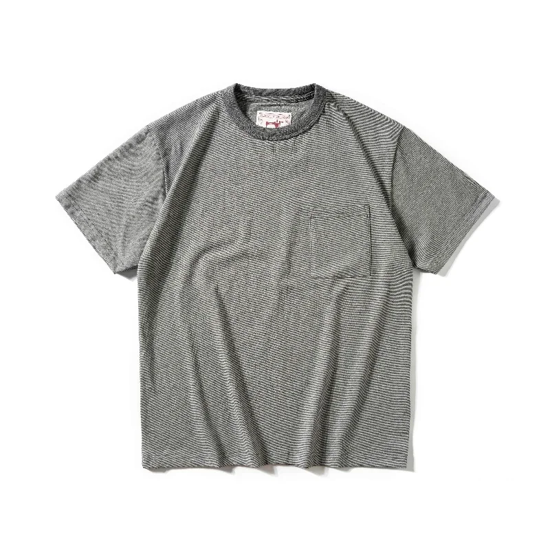 Amekaji Summer Men's Short Sleeved T-Shirt, Men's Round Neck Striped T-Shirt