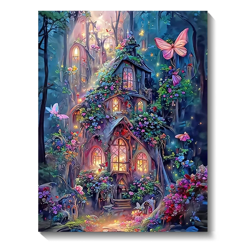 Diamant-Malerei-Set für Erwachsene und Kinder, DIY 5D-Traumhaus, rundes Diamant-Mosaik, Landschaft, kreative Hobbys, Wanddekoration