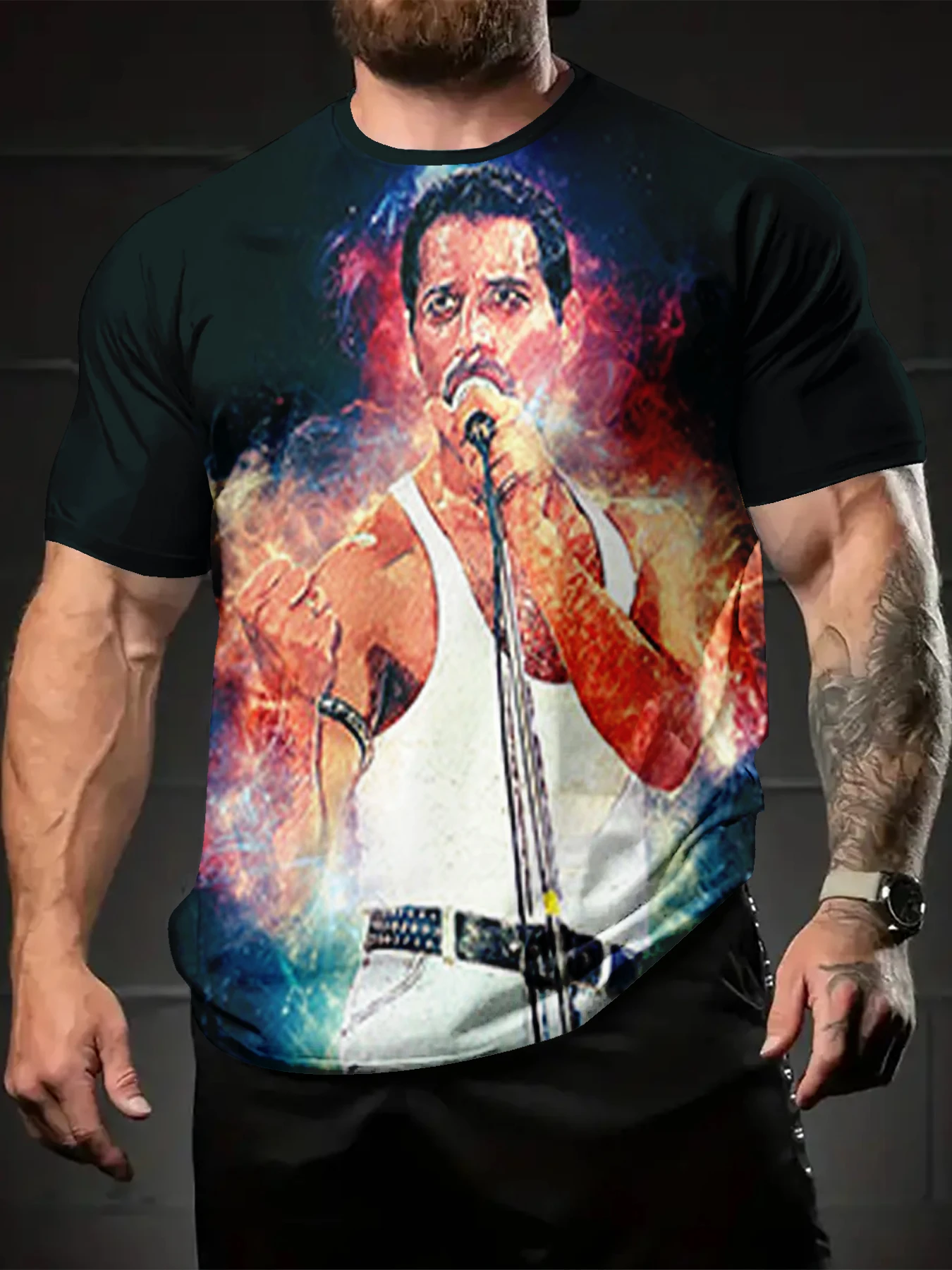 Vibrant Flame Smoke Stage Singer Art Motif Men Short Sleeve Tee