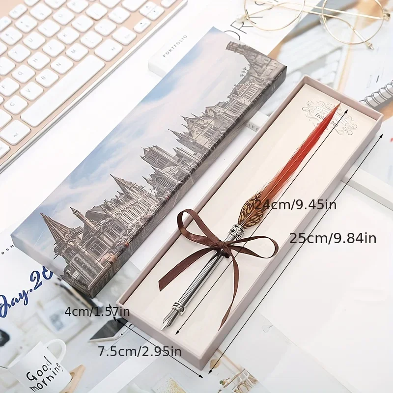 Peacock Feather Pen Dip Water Pen Quill Pen Adult Signature Pen Small Gift Box for Mother, Teacher and Classmate Holiday Gift