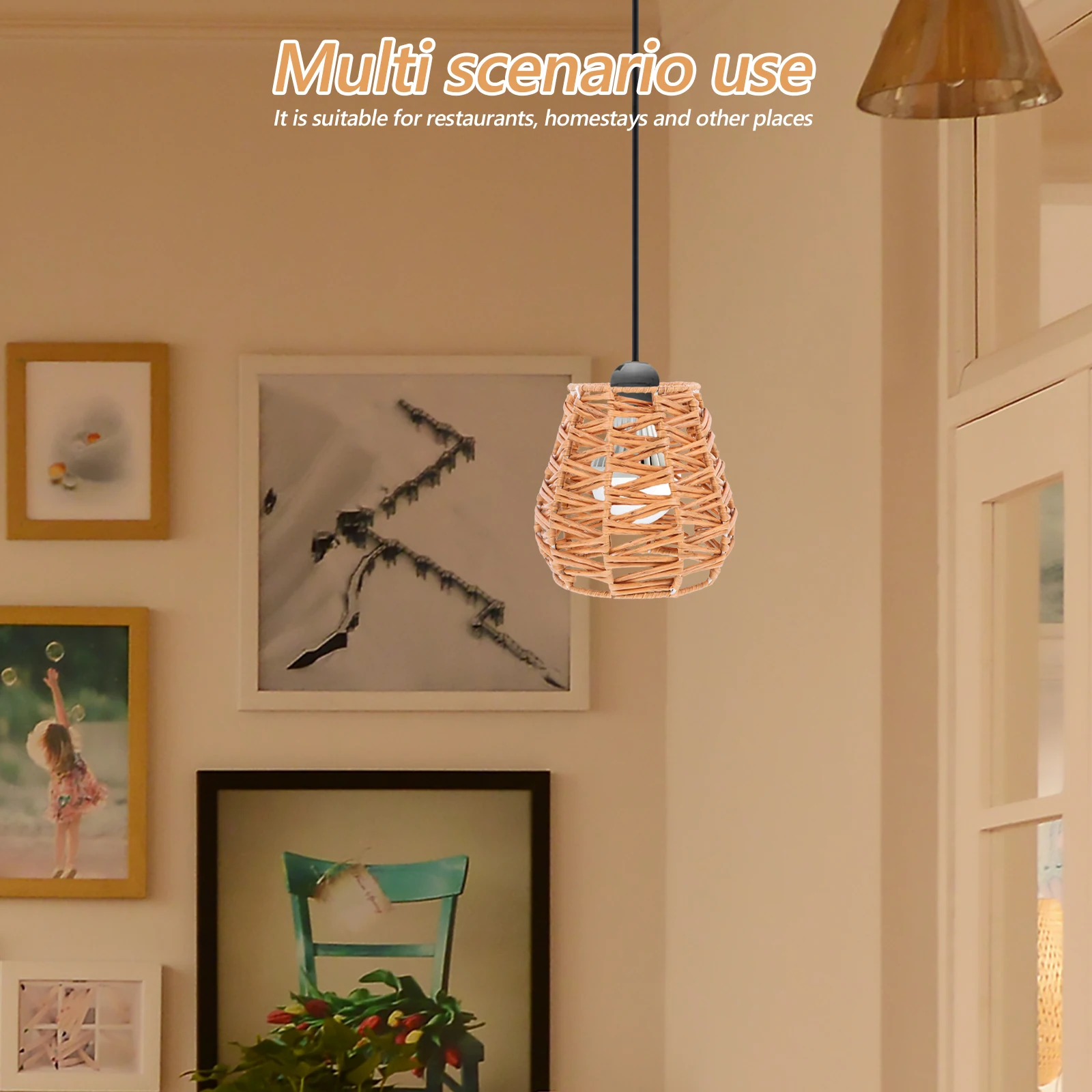 

1pc Rattan Chandelier Lampshade Vintage Farmhouse Dining Room Ceiling Light Fixture Woven Basket Shade Durability Soft Lighting