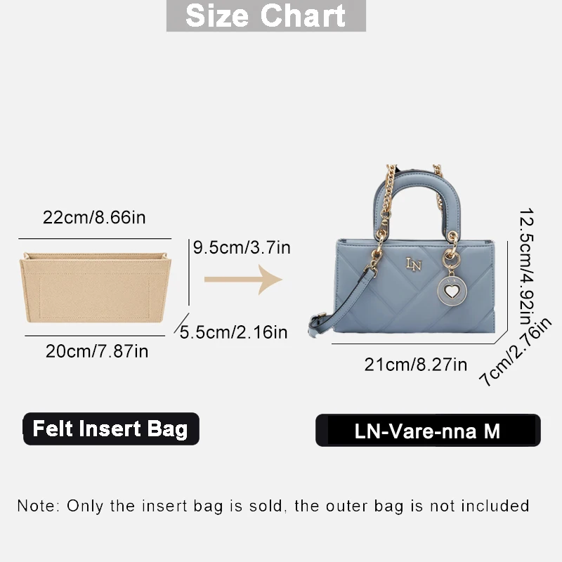EverToner Felt Insert Bag Fits For LYN Varenna M Cosmetic Bags Handbag Liner Bag Support Travel Portable Insert Purse Organizer
