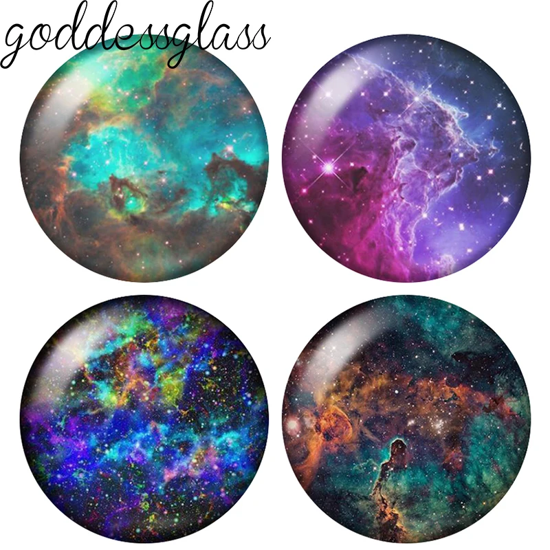 Out Space Planets Starry Sky Stars 10pcs 12mm/20mm/25mm Round photo demo glass cabochon flat back Making findings