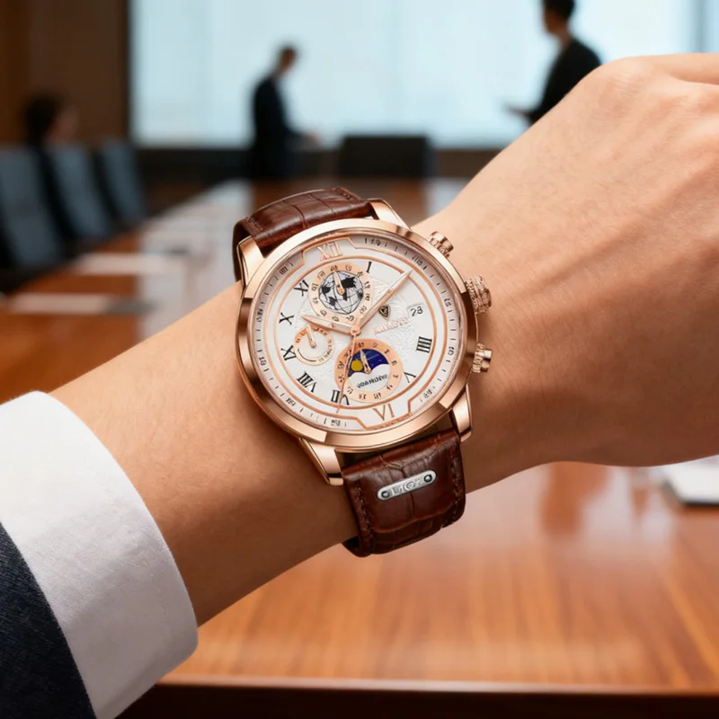 

Мужские часы LIGE, повседневные деловые часы, мужские роскошные водонепроницаемые часы с датой, светящийся хронограф, наручные часы, кварцевые часы с фазой Луны