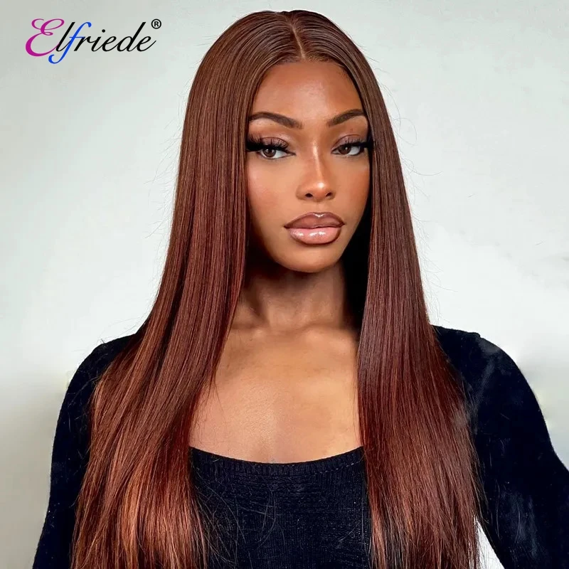 

Elfriede #33 Reddish Brown Human Hair Wigs for Women Straight Preplucked Baby Hairline Colored 13X4 13X6 HD Lace Frontal Wigs