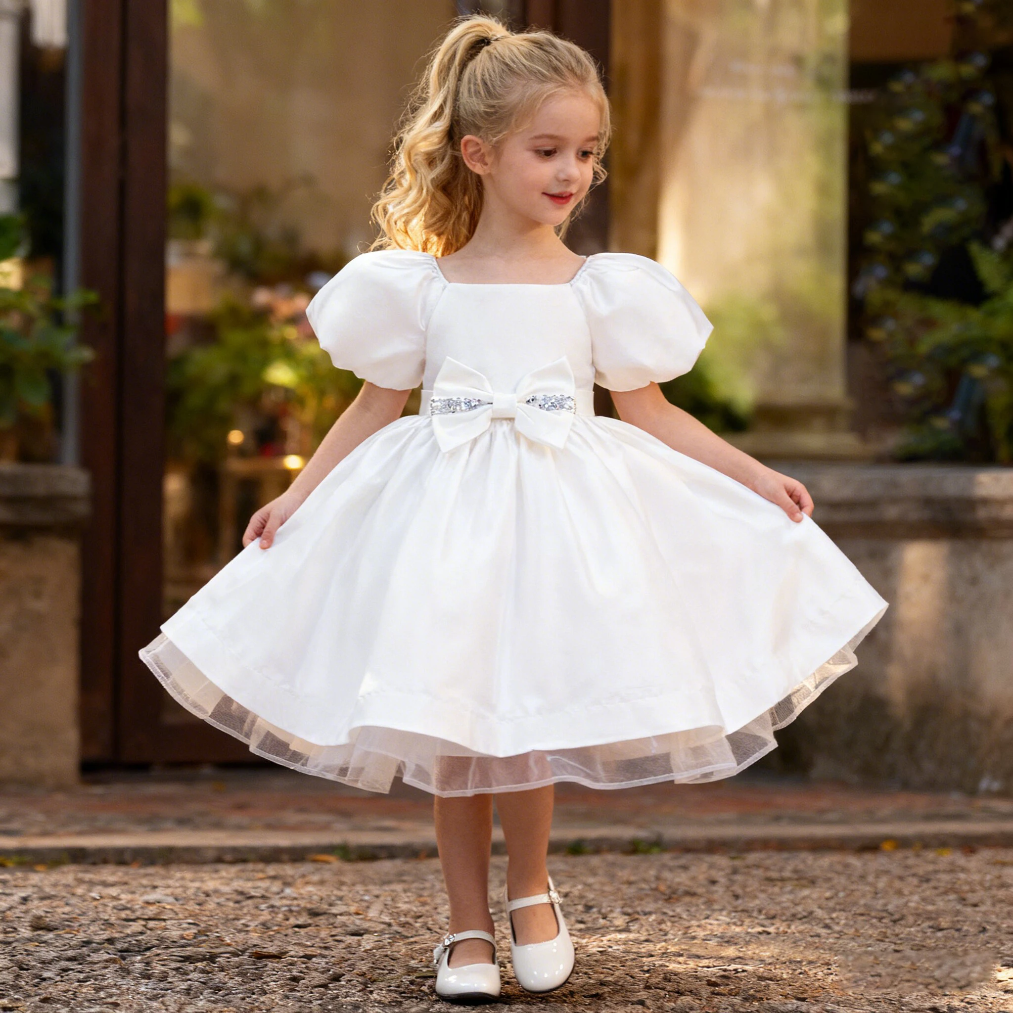 

Elegant Baptism Bridesmaid Party Girl Dress Fashion Wedding Birthday Princess Dresses Girl Bow First Communion Evening Prom Gown