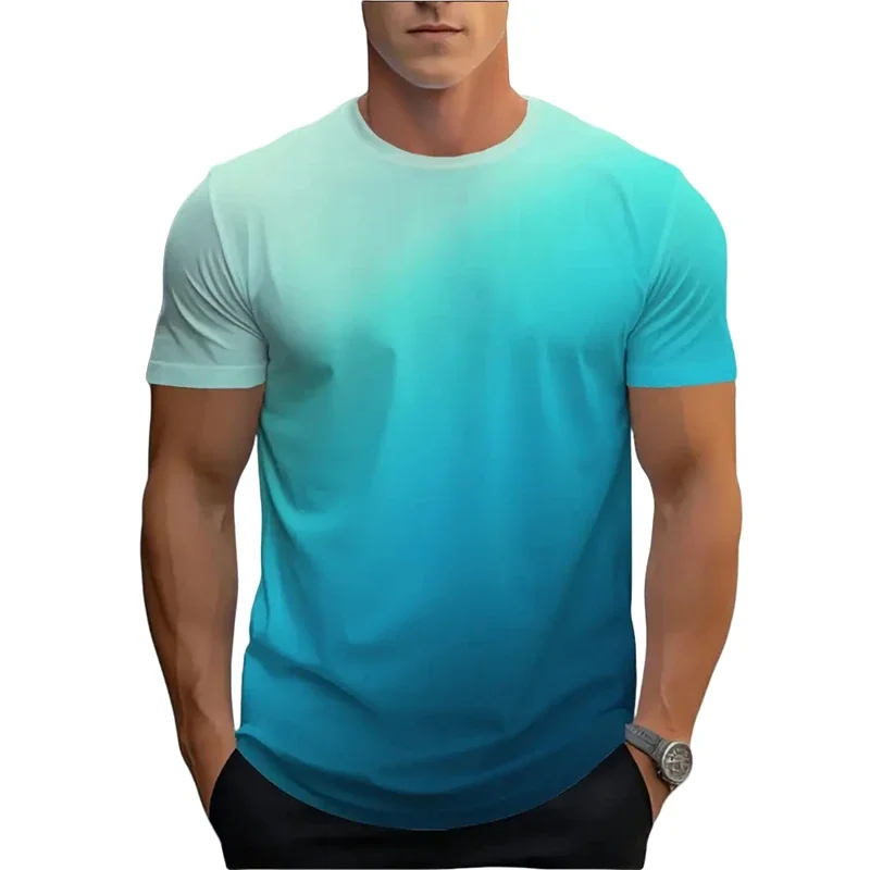 Fashion Men's Ombre Color Block Print T-Shirt Simple Gradient Short Sleeve Daily Wear Top Summer Casual Men's Clothing