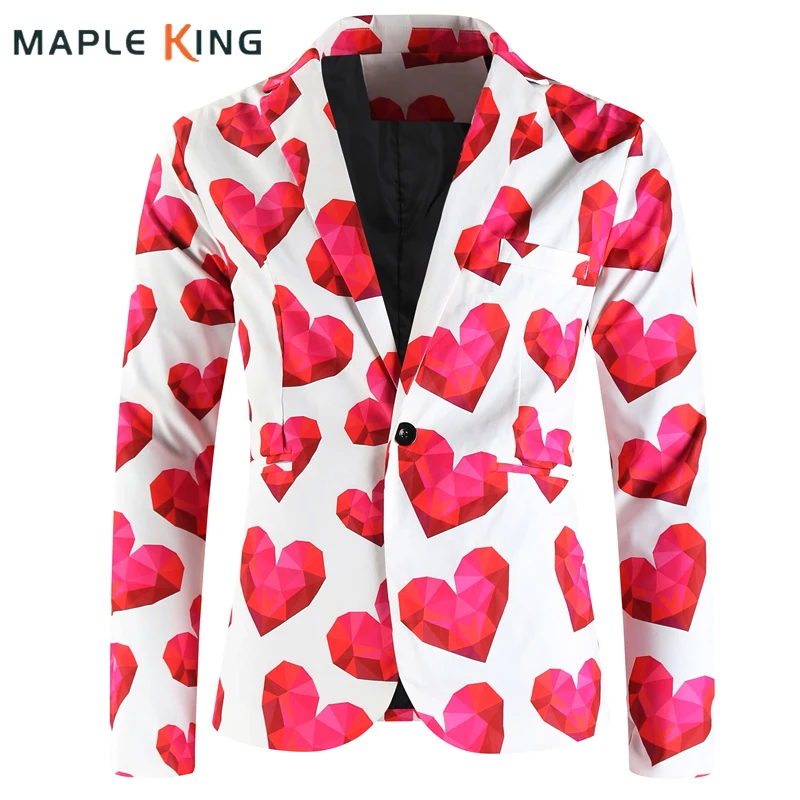 

Valentine's Day Outfits 2026 Mens Blazer Jacket High Quality 3D Love Pattern Print Suit Gentleman Banquet Party Dress Streetwear