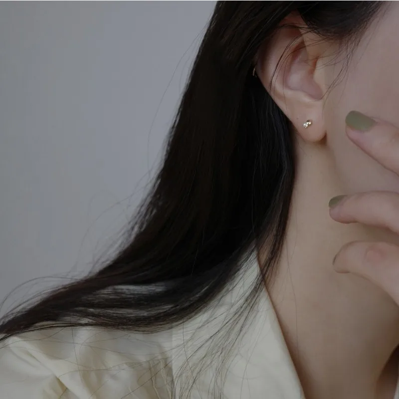 925 Sterling Silver Plated 14K Gold Mini Faceted Zircon Earrings for Women Korean Temperament Jewelry