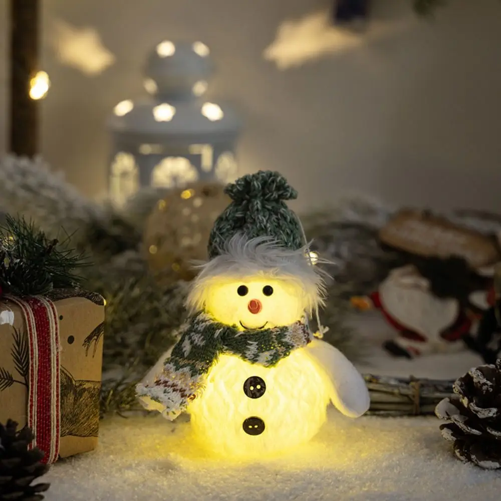 Cartoon Christmas Glowing Snowman Doll Knitted Green Luminous Snowman Ornament Festival Cute Snowman Doll Plush Toys