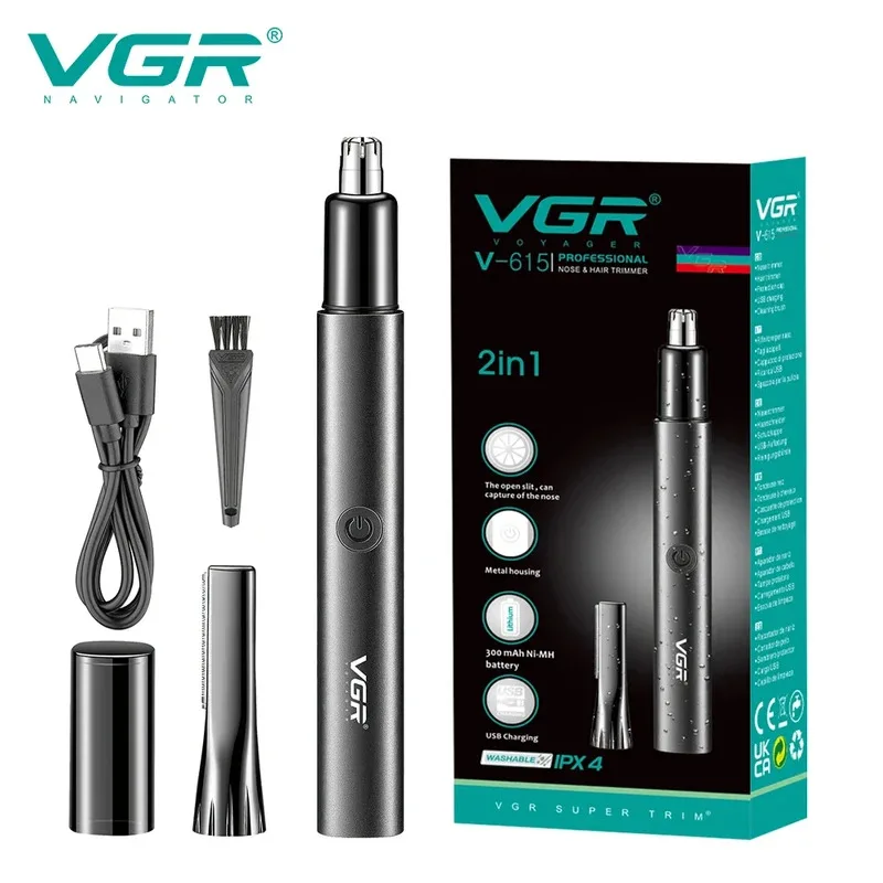 VGR V615 Convenient Hair Trimming Set 2-in-1 Nose Hair Trimmer Deep Cleaning IPX4 Full Body Water Wash Hair Removal Device V-615