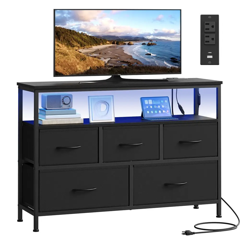 

Комод BELLAH Collection для спальни с LED-подсветкой, управляемой через приложение, и зарядной станцией, тумба под ТВ, 5 ящиков