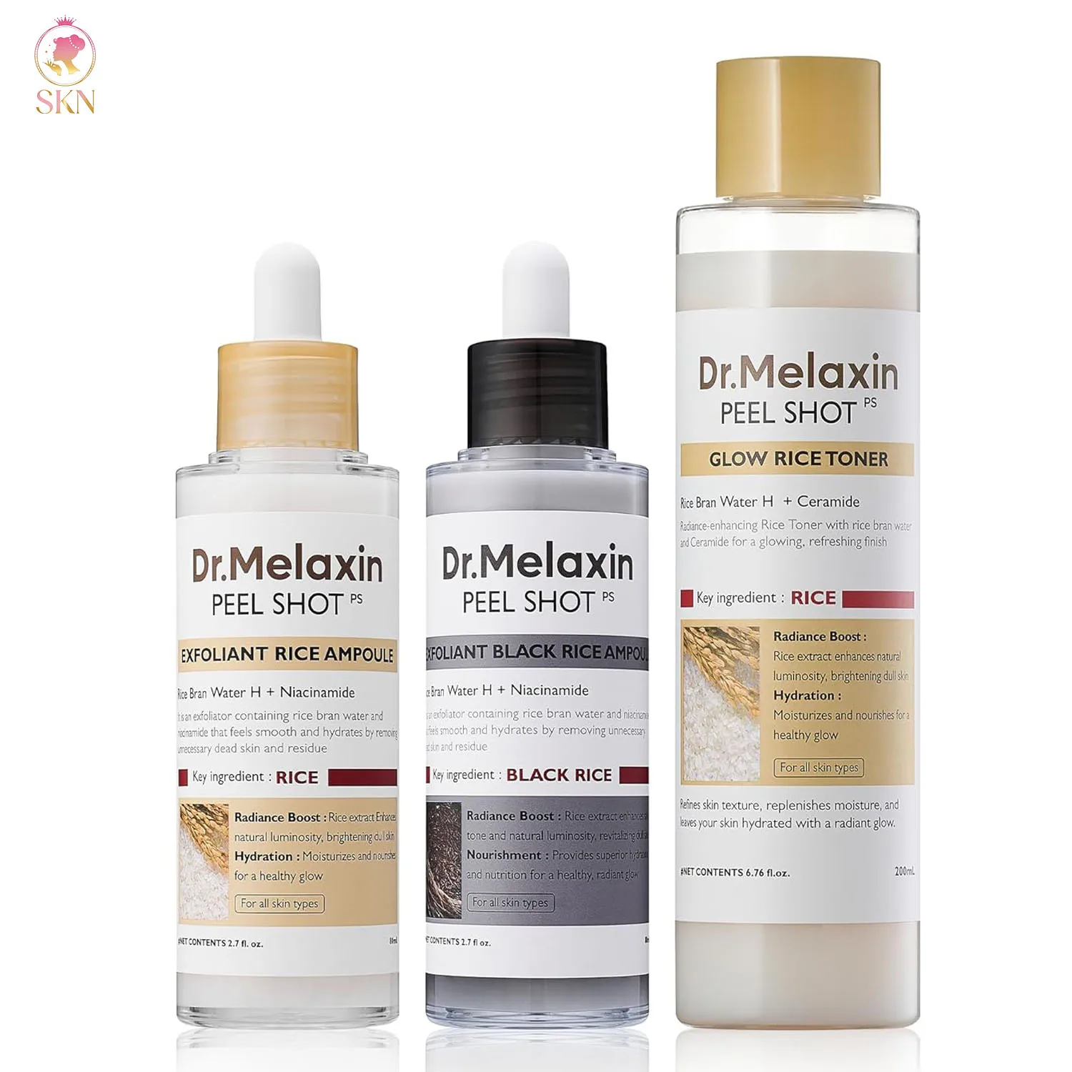 

Набор для ухода за кожей Dr.Melaxin White Black Rice Exfoliating Serum Peel Shot: Ампульная сыворотка-пилинг для лица, отшелушивающая, осветляющая, удаляющая нежелательные элементы