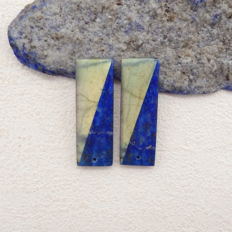 Handmade Jewelry Natural Stone Labradorite Lapis Lazuli Fashion Earrings Accessories For Women 36x12x4mm 8g