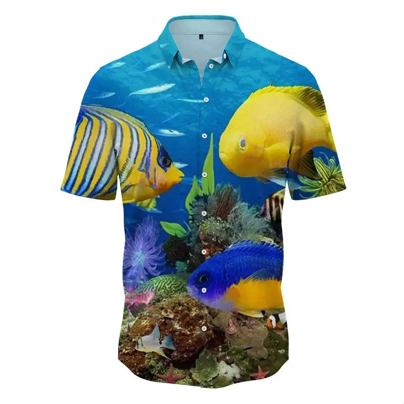 

New Button Men's Shirt Ocean Underwater World Pattern Hawaiian Shirt 3D Printing Summer Short Sleeve For Men Camisas Ropa Hombre