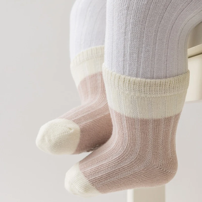 Combed Cotton Contrast Color Non-Slip Baby Socks with Rubber Bottom Newborn Baby Soft And Comfortable Skin-Friendly Casual Socks