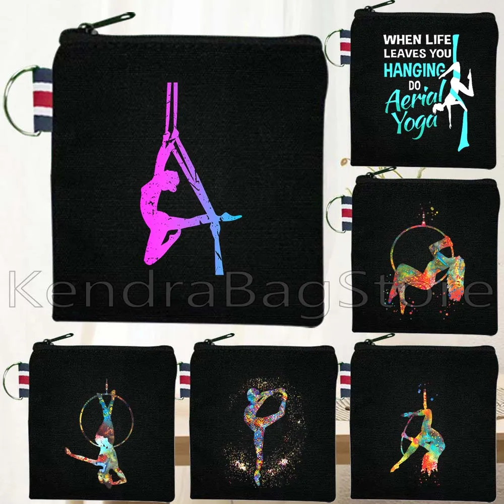 

Aerialist Aerial Silks Yoga Ballet Ballerina Dancer Black Coin Purse Bag Love Aerobic Gym Hoop Lyra Key Card Bags Wallet Pouch