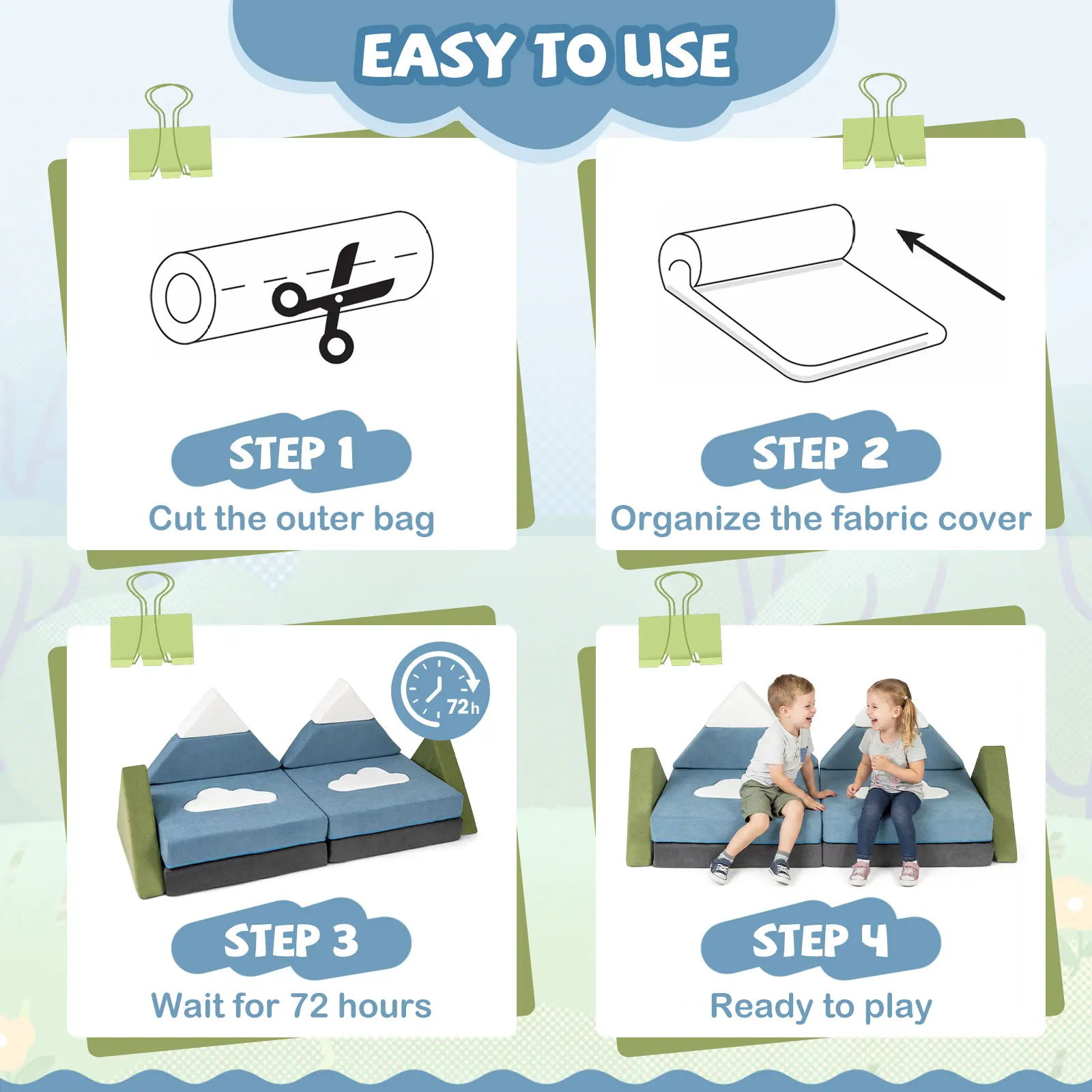 12 PCS Modular Kids Play Couch, Snow Mountain Theme Toddler Foam Building Fort image 5