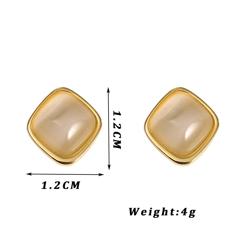 Women\'s Opal Earrings 2025 Trendy Golden Color Square Small Stud Earrings Lovely Geometry Jewelry Ear Accessories bijoux femmes