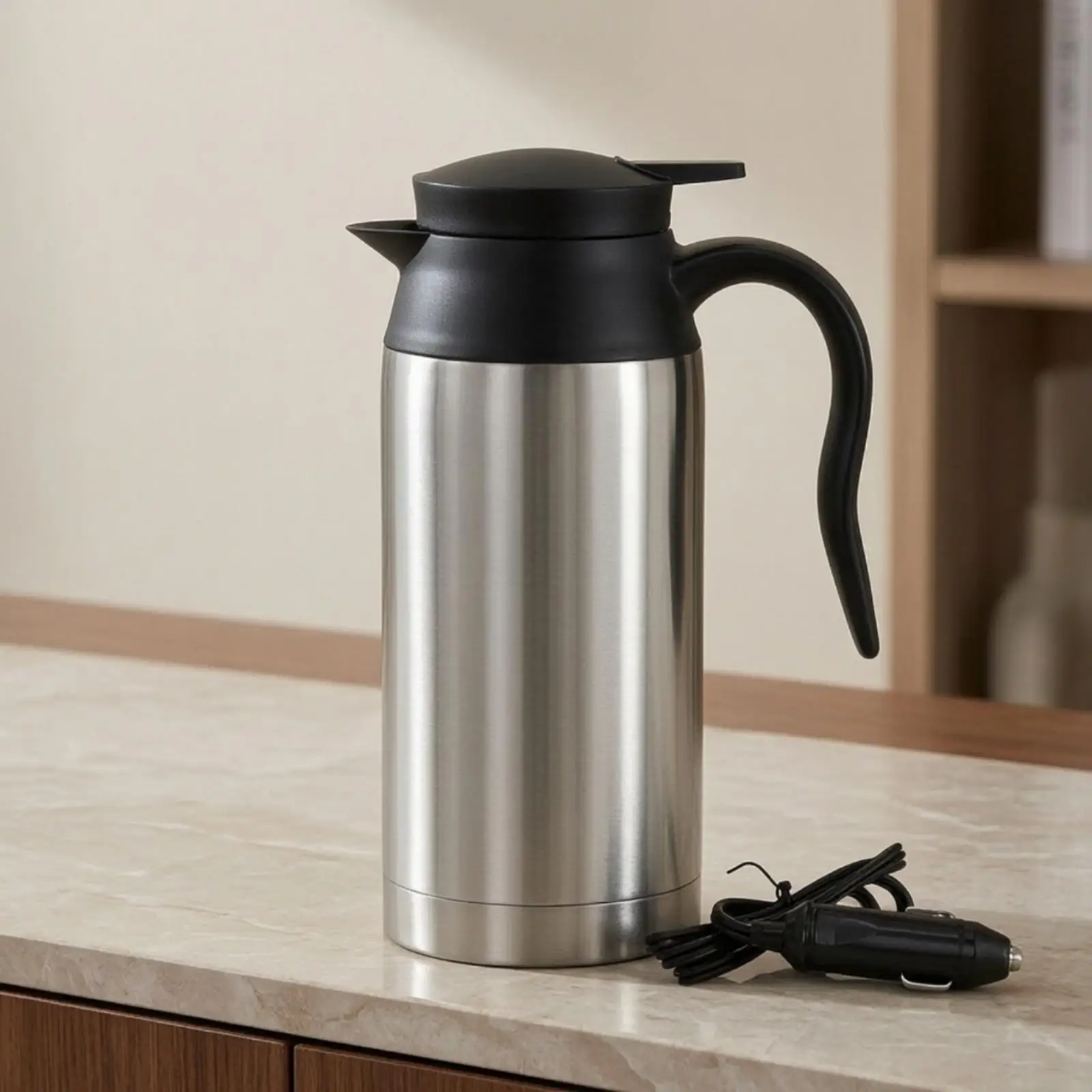 Car Use Electric Kettle Stainless Steel Travel Boiler with Cigarette Plug and Insulated Cup for Daily Commute