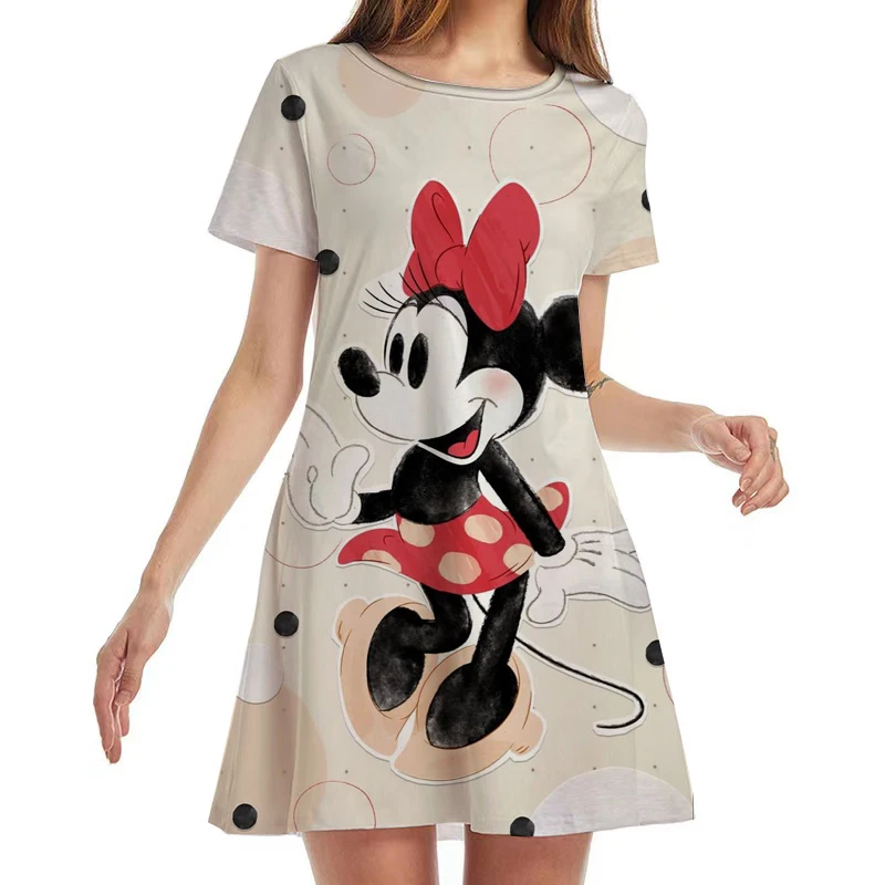 

Y2K Disney Harajuku Sexy Minnie Print Mini Beach Party Dress 2022 Summer New Ladies Casual O Neck Short Sleeve Dress