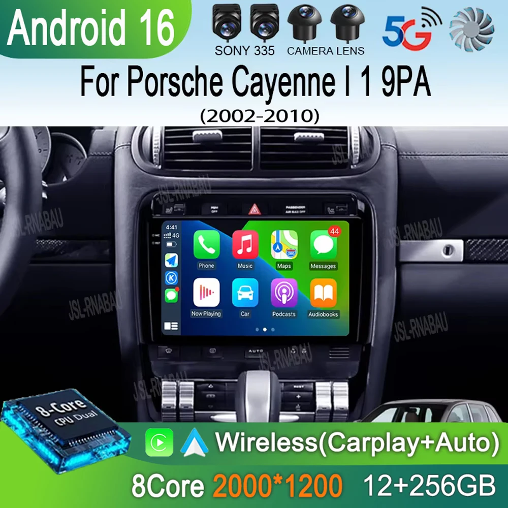 Android 16 Carplay Auto For Porsche Cayenne I 1 9PA 2002 - 2010 Car Radio GPS Multimedia Player Stereo 360 Camera 4G+WiFi BT DS