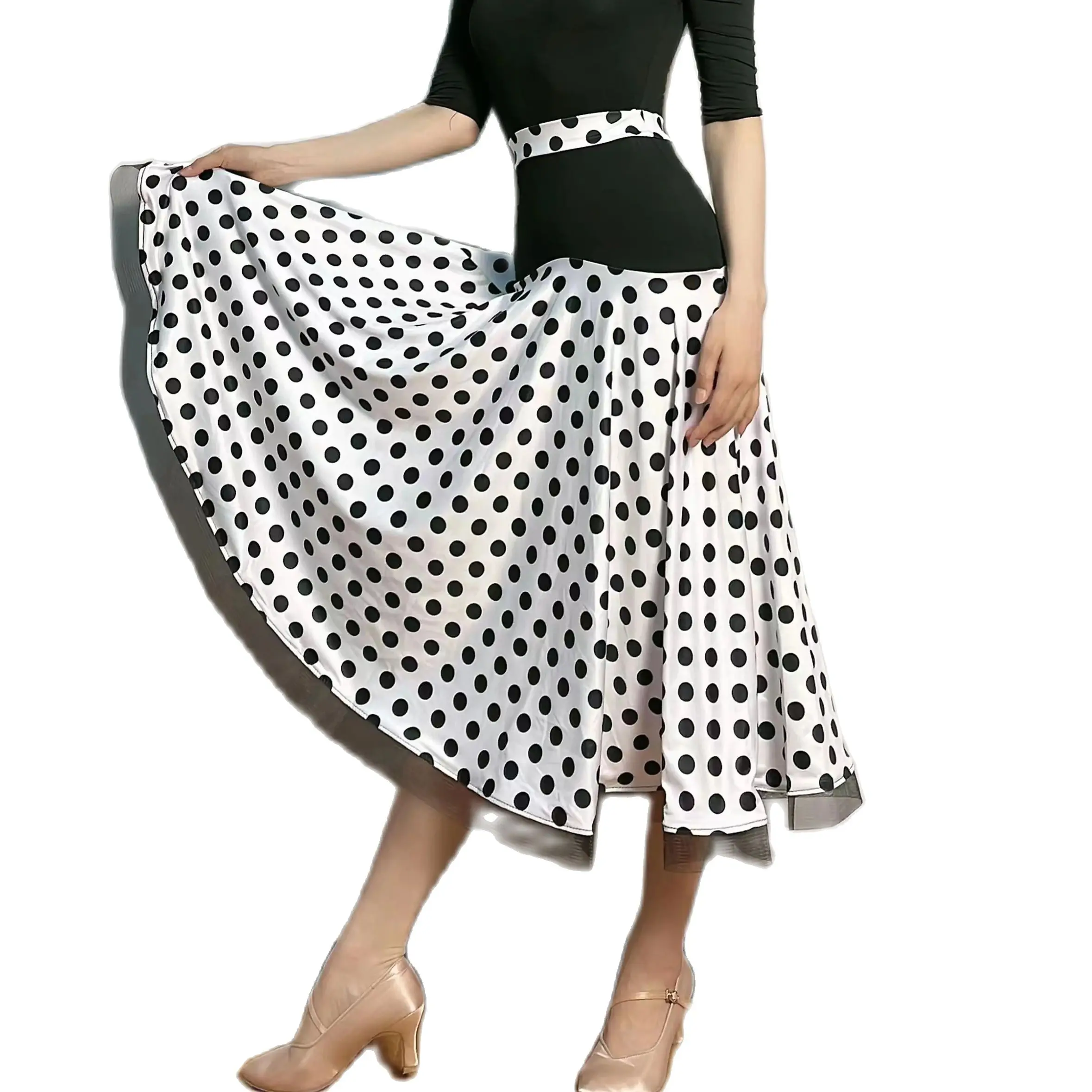 Black Dot Stitching Ballroom Dance Skirts For Women Waltz Dress Dancing Clothes Female Dance Wear Spanish Flamenco Skirt