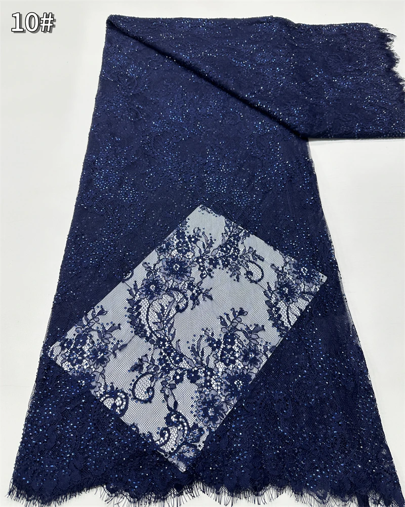 

African Sequins Beaded Lace Fabric High Quality Sequined Embroidery French Nigerian Lace for Wedding Dress