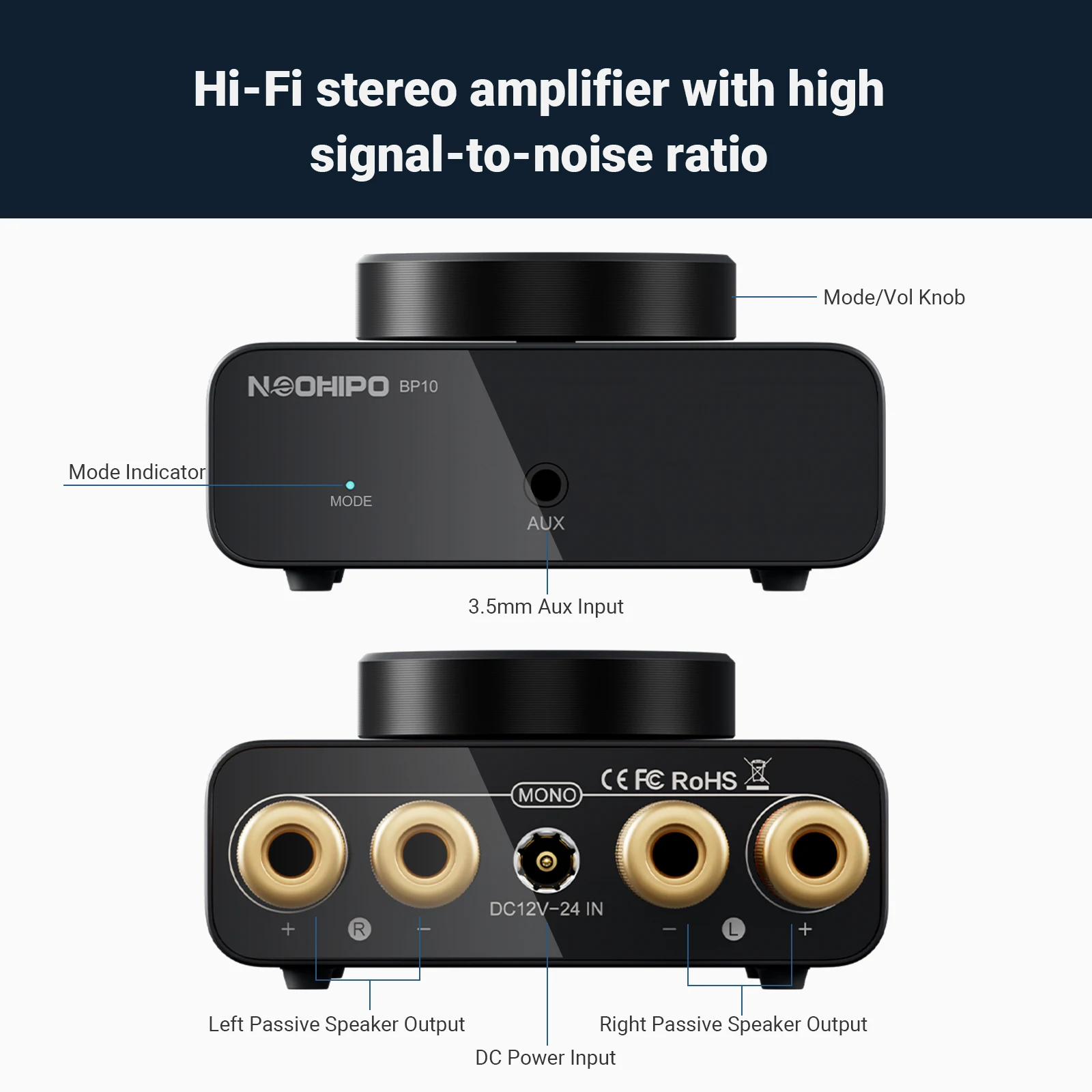 NEOHIPO BP10 Mini Amplificatore Bluetooth 50W * 2 Stereo/100W Mono Amplificatore Audio Per Bassi Shaker Altoparlanti Passivi