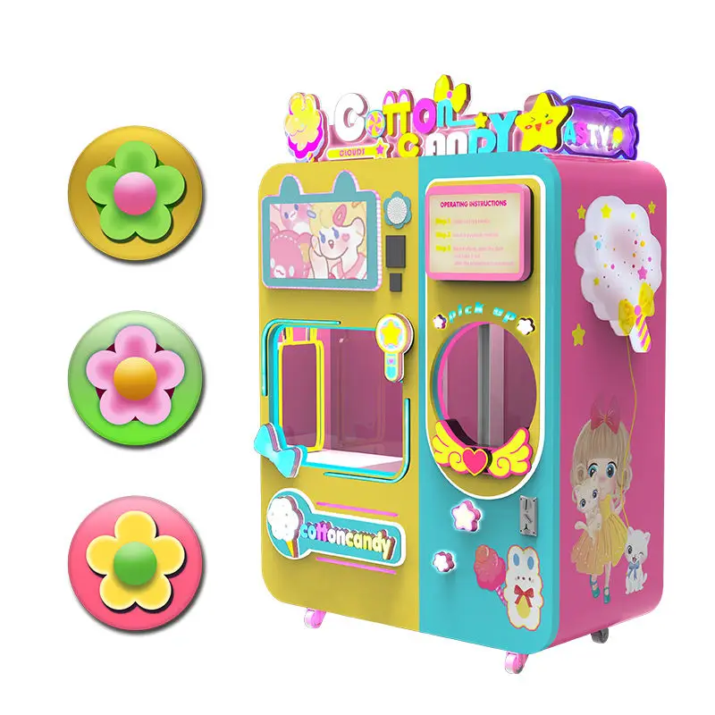 New Automatic Cotton Candy Self-Service Vending Machine with Touch Screen Multiple Payment Options, Commercial Use