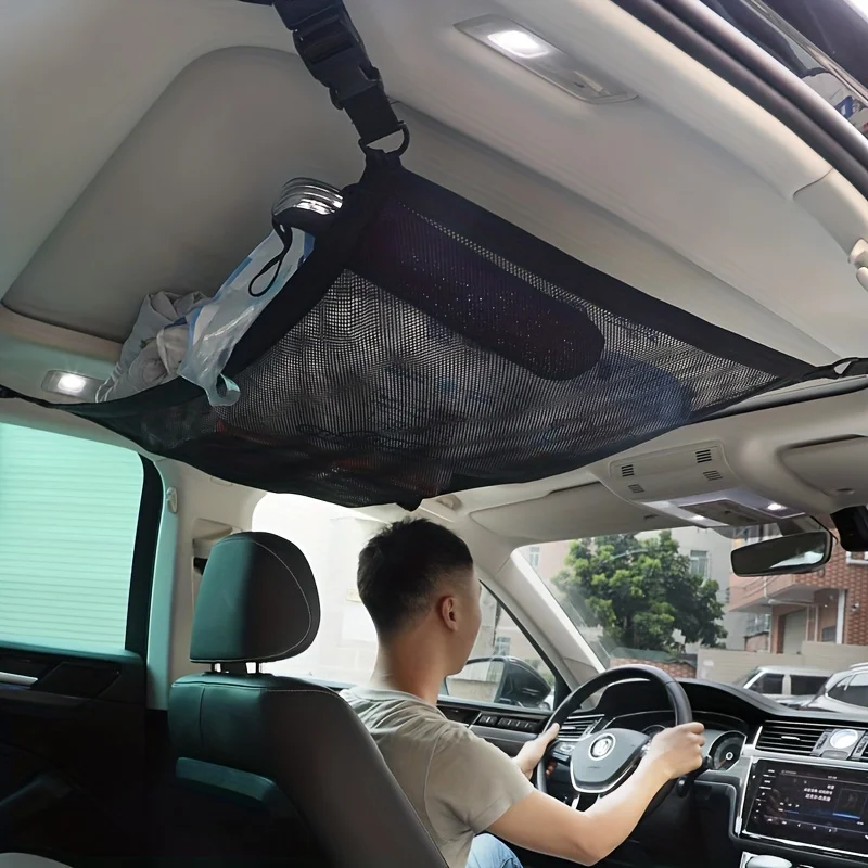 Car Ceiling Storage Net Bag Pocket Roof Net Pocket Hanging Luggage Suspended Network Port Storage Bag Single Layer