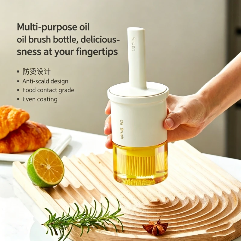Integrated brush oil bottle brush 2026 household with bottle kitchen pancake food grade silicone oil brush barbecue baking
